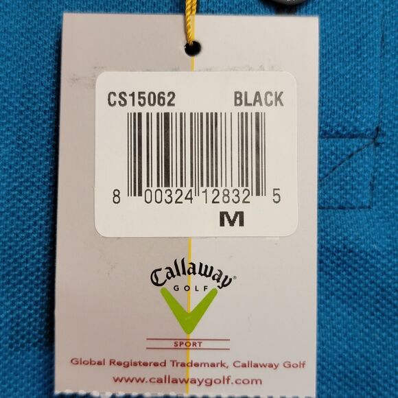Callaway Mens Golf Polo Shirt Sz M Black Turquoise Pique Cotton Short Sleeve New - Picture 13 of 16